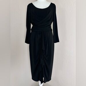 Alberta Ferretti Draped Little Black Midi Dress 3/4 Sleeves Size 46 IT / US 10